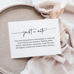 Minimalist Enclosure Card, Editable Wedding Invitation Insert, Baby Shower Insert, Details Card Template, Wedding Thank You, 3.5x2