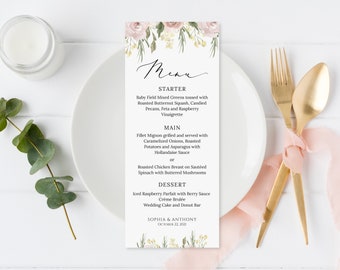 Rose Gold Wedding Menu Template, Floral Wedding Menu Cards, 100% Editable Menu, TRY BEFORE You BUY, Rustic Wedding, Printable