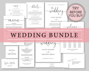 Wedding Invitation Bundle, TRY BEFORE You BUY, Wedding Template Bundle, Invitation Suite, 100% Editable, Rustic Invitation Template, Diy
