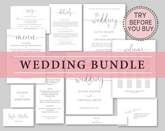 Wedding Invitation Bundle, TRY BEFORE You BUY, Wedding Template Bundle, Invitation Suite, 100% Editable, Rustic Invitation Template, Diy