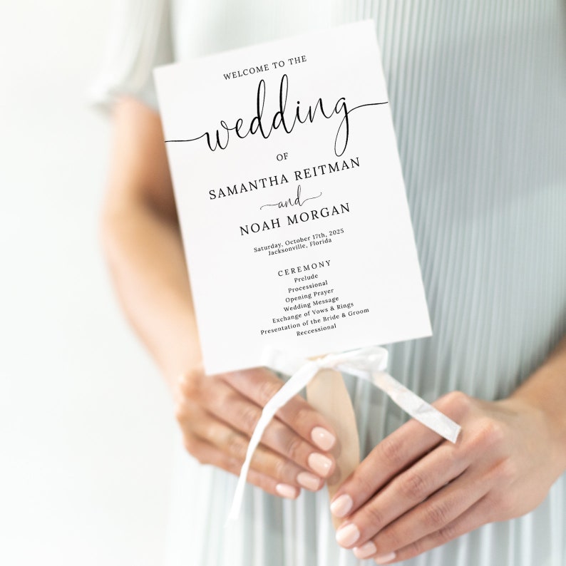 Recessional Message Classic Wedding Program Fan, Modern, Ceremony Program Template ...