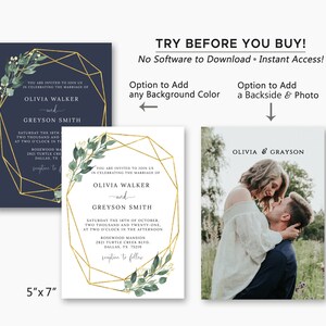 Geometric Wedding Invitation, TRY BEFORE You BUY, Botanical Wedding Invitation Suite, Instant Download, Geometric Wedding Decor, Greenery image 5