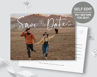 Save The Date Postcard, Photo Save The Date, Printable Save The Date Template, Editable Invitation Template, Save Our Date, Rustic, DIY