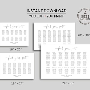 Find Your Seat Sign, Wedding Seating Chart Template, Printable Seating Plan, Editable Wedding Sign, Rustic Wedding, Landscape, Minimalist image 6