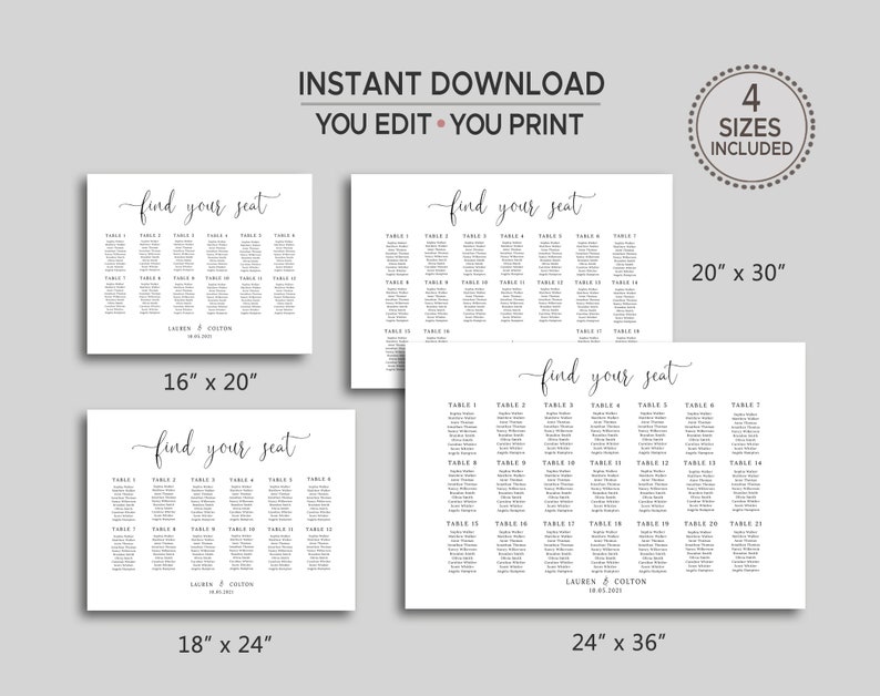 Find Your Seat Sign, Wedding Seating Chart Template, Printable Seating Plan, Editable Wedding Sign, Rustic Wedding, Landscape, Minimalist image 6