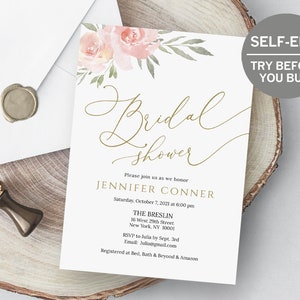 Rose Gold Bridal Shower Invitation, TRY BEFORE You BUY, Calligraphy Invitation Template