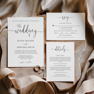 Wedding Invitation Set, TRY BEFORE You BUY, Simple Wedding Invitation Suite, Rsvp Card Template, Details Card, Printable, Templett, Diy