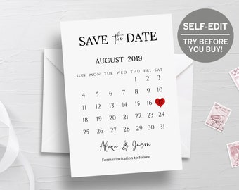 Save The Date Template, TRY BEFORE You BUY, Save The Date Postcard, Wedding Calendar, 100% Editable Invitation, Wedding Announcement, Rustic