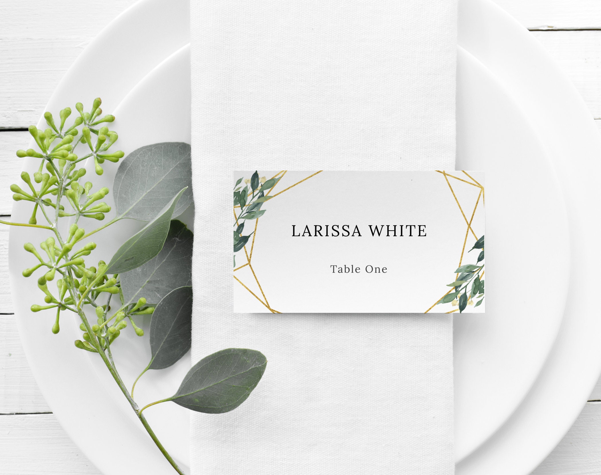 Editable Wedding Place Cards Template Greenery Gold Name Etsy