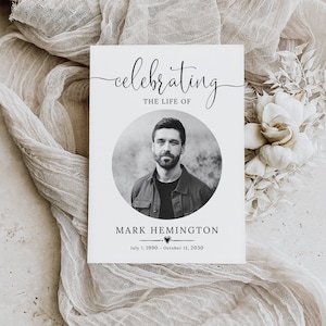 Editable Funeral Prayer Card, 5x7 & 4x6, Celebration of Life, Printable, In Loving Memory, Obituary Template, Double Sided, Personalized