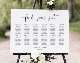 Find Your Seat Sign, Wedding Seating Chart Template, Printable Seating Plan, Editable Wedding Sign, Rustic Wedding, Landscape, Minimalist