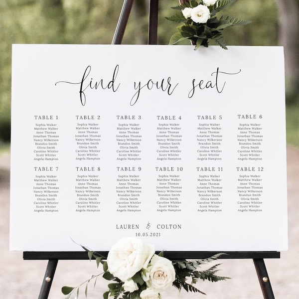Find Your Seat Sign, Wedding Seating Chart Template, Printable Seating Plan, Editable Wedding Sign, Rustic Wedding, Landscape, Minimalist