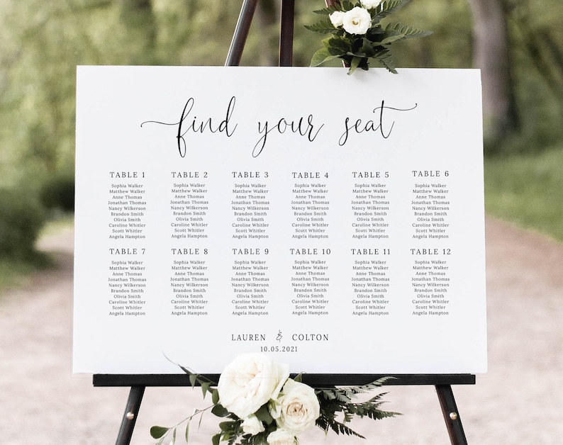 Find Your Seat Sign, Wedding Seating Chart Template, Printable Seating Plan, Editable Wedding Sign, Rustic Wedding, Landscape, Minimalist image 1