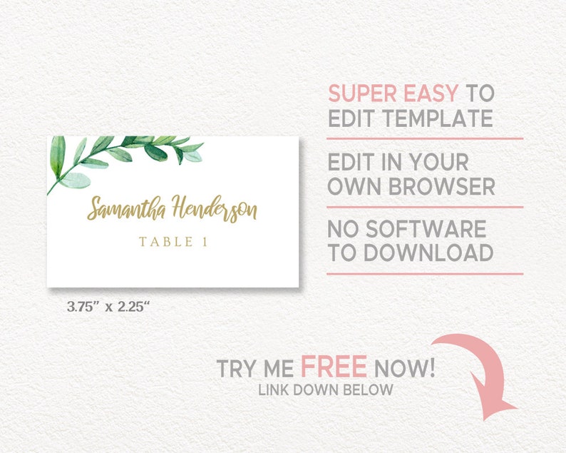 Printable Place Card Template Instant Download Seating Card Etsy