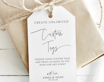 Custom Personalized Tag Template, Minimalist Calligraphy, Business Tag, Editable Wedding Favor Tag, Gift Tag, Shower Tag, Instant Download