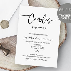 Couples Shower Invitation, TRY BEFORE You BUY, Bridal Shower Invitation Template, Couples Shower, Printable, Minimalist, Templett
