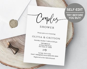 Couples Shower Invitation, TRY BEFORE You BUY, Bridal Shower Invitation Template, Couples Shower, Printable, Minimalist, Templett