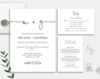 Simple Wedding Invitation Template, TRY BEFORE You BUY, Invitation Suite, Instant Download, Minimalist Invitation, Rsvp Card, Invite