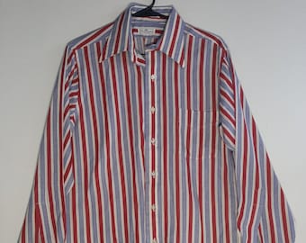 Vintage Iconic Everett Holzapfel Nashville Single Stitch America Theme Patriotic Pattern Long Sleeve Dress Shirt 1950's