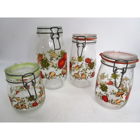 10 Vintage Glass Storage Jar Mushroom & Tomato Canister ARC FRANCE 2L