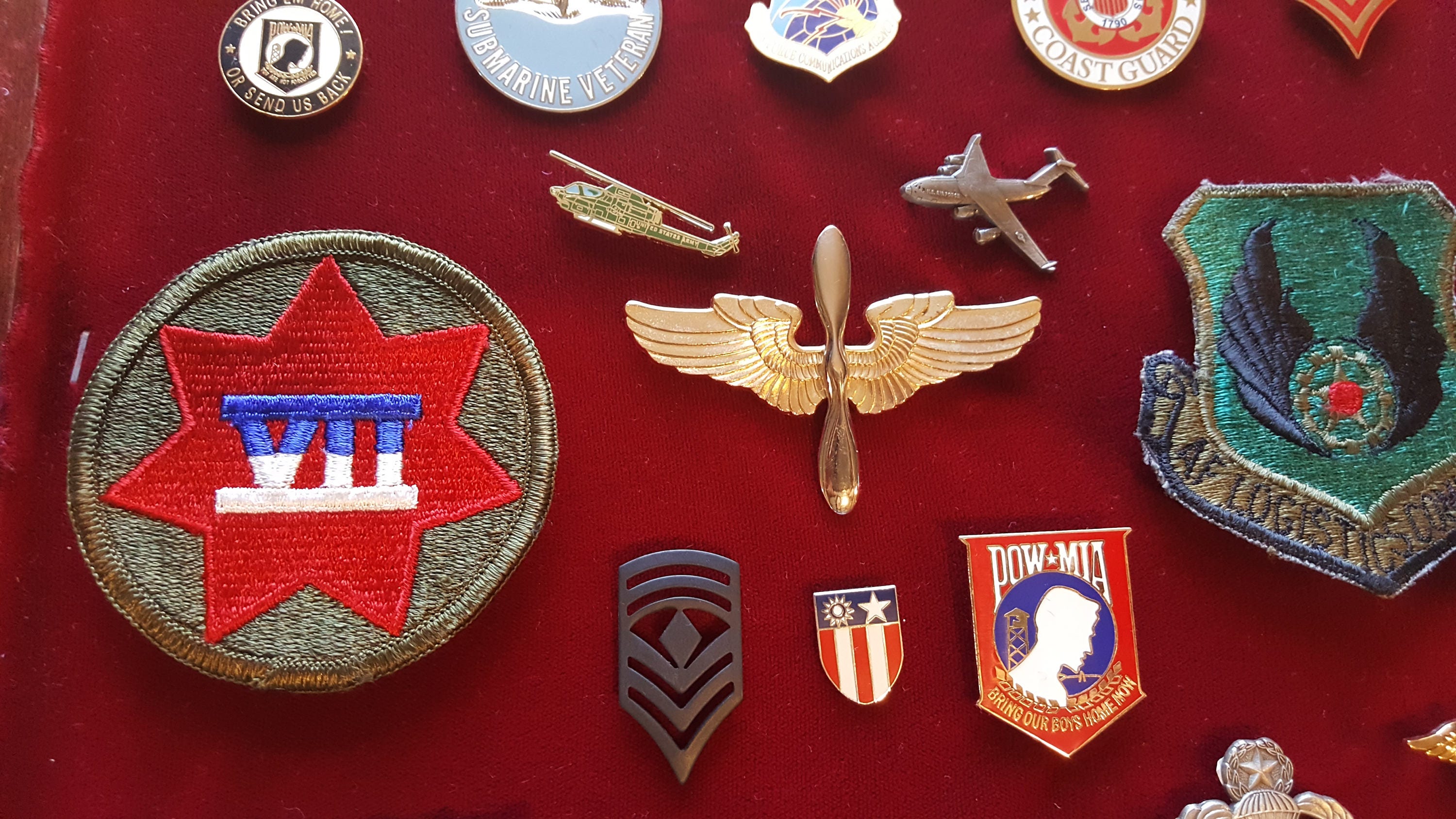 Military Pins and Patches in an Oak Cherry Shadowbox Etsy