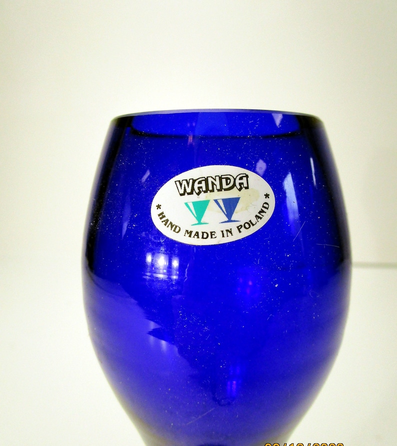 Vintage Handmade Blue Glass Vase Chalice WANDA Poland Etsy