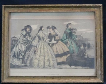 The Seashore Antique Framed Print Four Victorian Women Art Print.
