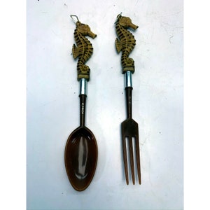 Vintage Seepferdchen Salat Zwei Stück Große Gabel und Löffel Servier Set Hong Kong