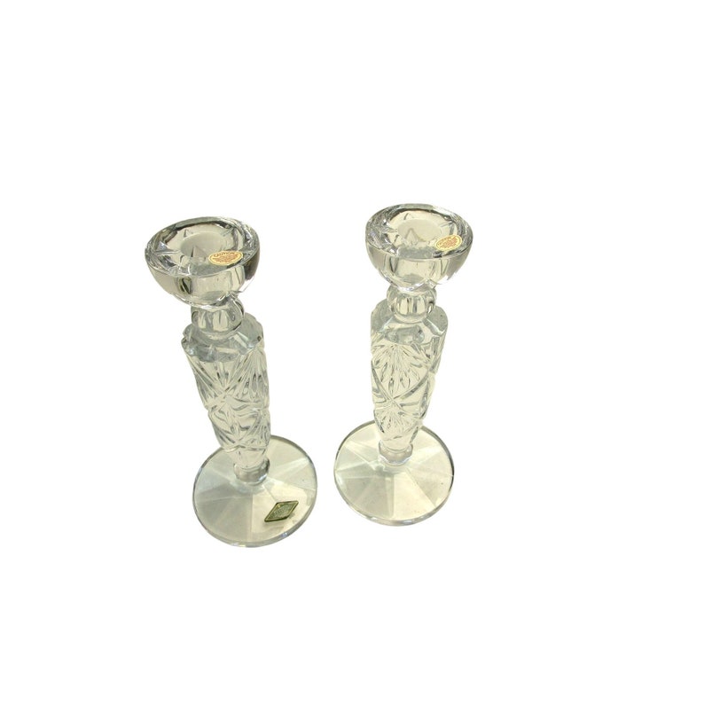 Vintage Pair of Shannon Crystal of Ireland Etched Candle Holders Heavy