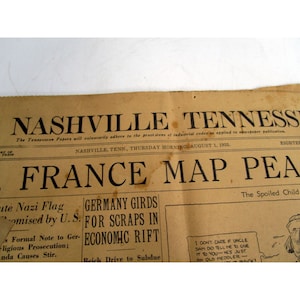 Antike Nashville Tennessean Zeitung Frankreich Karten Frieden 1