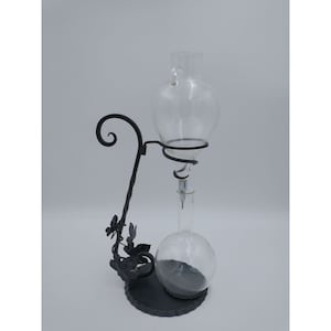 Vintage Italy Crystal Wine Aerator Decanter Dispenser Etched Glass Wrought Iron Grape Vine Ert. Flask