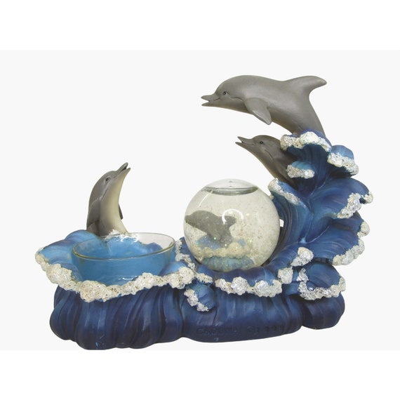 Vintage Dolphins Jumping Out of Sea Tea Candle Holder Snow Globe