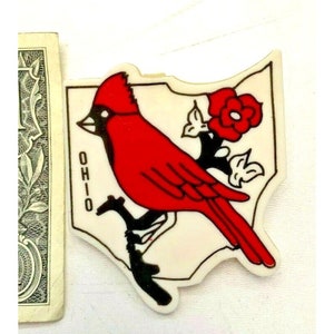 Vintage Landkarte Ohio State Bird Cardinal Karte Anstecker Pinback Swag