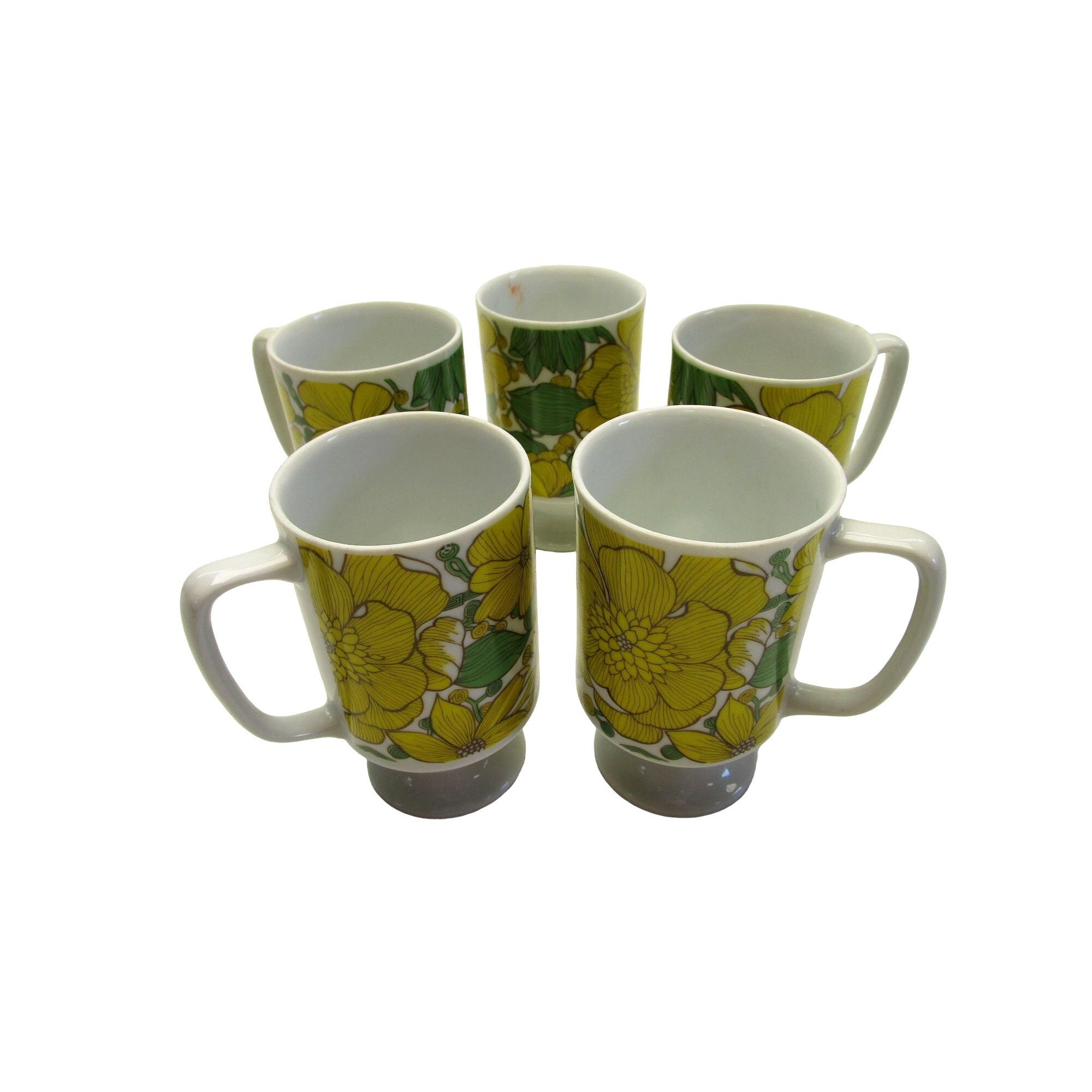 Vintage Set of 5 Goodwood Daisy Flower Footed Pedestal Mug