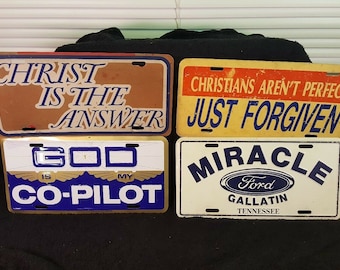 4 Vintage Christian Themed License Plates