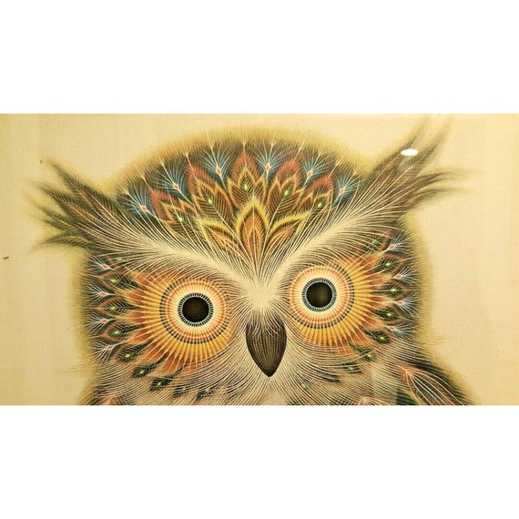 Vintage Psychedelic Owl Print Limited Edition Signed K Chin Carmel
