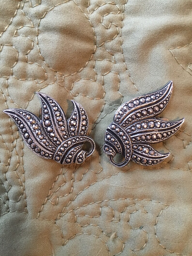 Mid-Century Modern Art Moderne West German Marcasite Clip-On Earrings