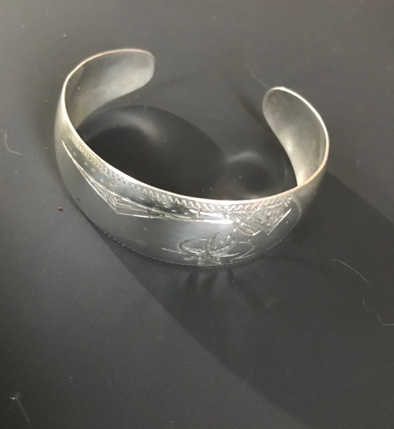 Vintage Silver Engraved Resort Island Cuff Bracelet Plated?