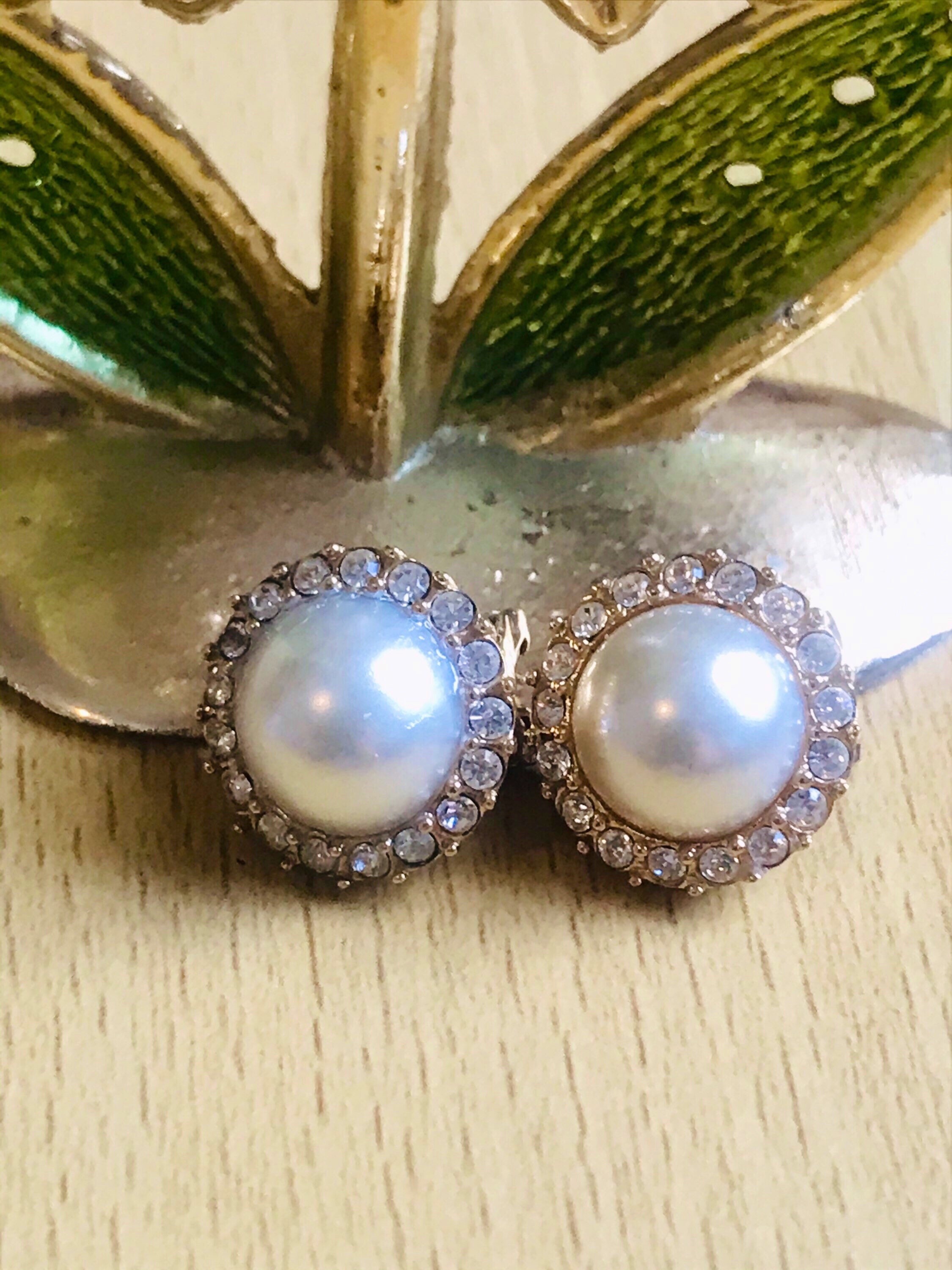 Vintage Krementz Classic Pearl and Rhinestone Clip On Earrings | Etsy