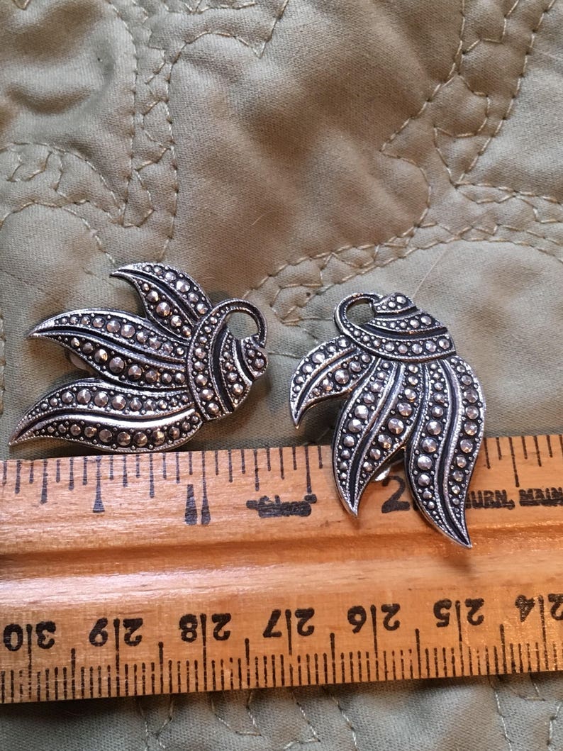 Mid-Century Modern Art Moderne West German Marcasite Clip-On Earrings