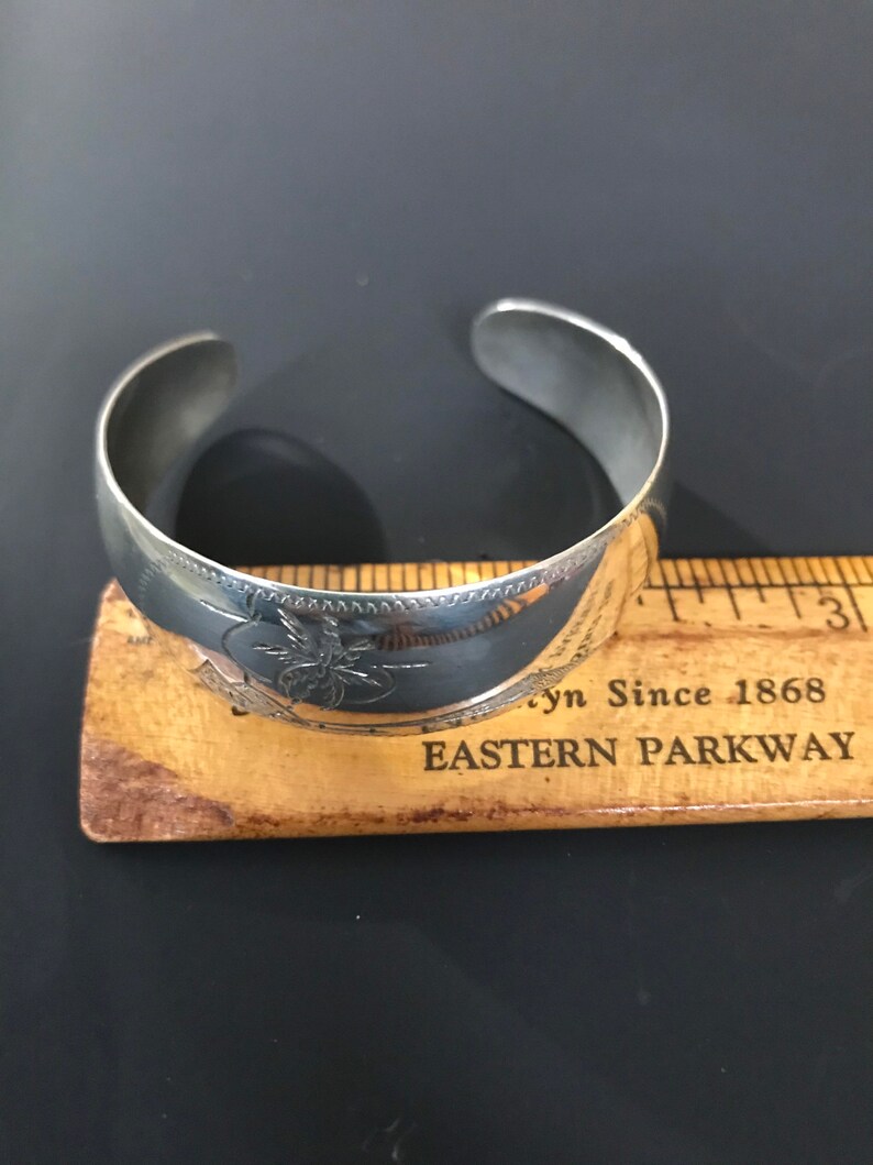 Vintage Silver Engraved Resort Island Cuff Bracelet Plated?