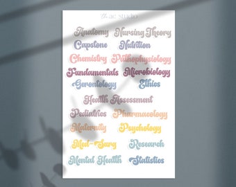 Nursing School Class Binder Labels Stickers, Nursing Student Labels, Nursing School Planner Stickers, Retro Font