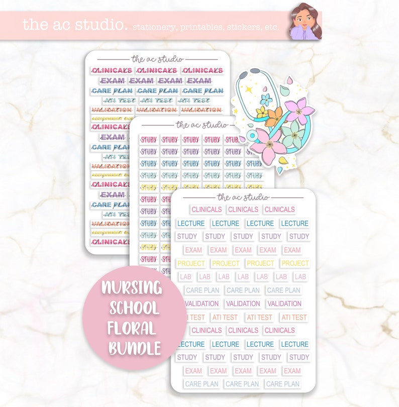 BUNDLE Floral Nursing School Planner Stickers Student Etsy