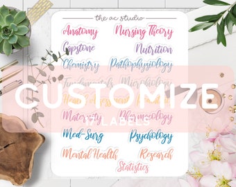 CUSTOM Nursing School Class Binder Labels Stickers, Nursing Student Stickers, Nursing School Planner Stickers (Bright Colors)