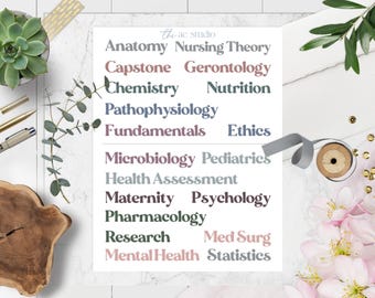 Nursing School Class Binder Labels Stickers, Nursing Student Stickers, Nursing School Planner Stickers (Neutral Print)