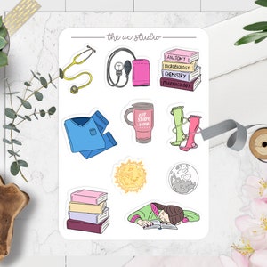Cute Nursing School Planner Stickers, Healthcare Planner Stickers, Nurse Student Sticker Pack