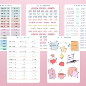 BUNDLE! College Planner Stickers, Student Planner Stickers, School Planner Stickers, Set 13 (Set of 5 Sticker Sheets)