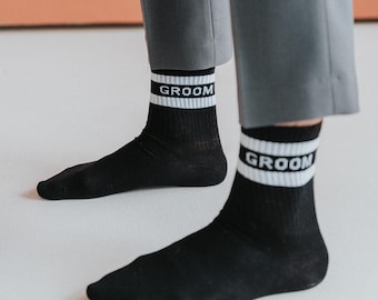 Groom Socks, Groomsmen Wedding Gift, Black Dress Socks