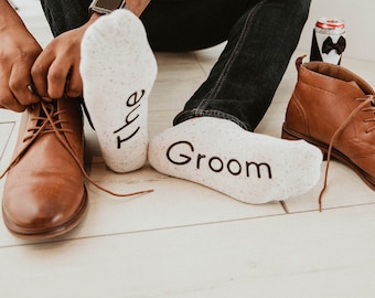 The Groom Socks, The Bride Socks, Gift Set for Bride & Groom, The Groom Socks, Engagement Gift, Newlywed Gift, Blissful Socks