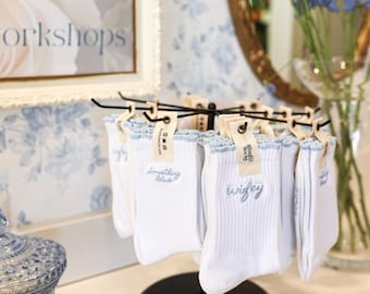 Something Blue Wifey Socks, Embroidered Bridal Gift